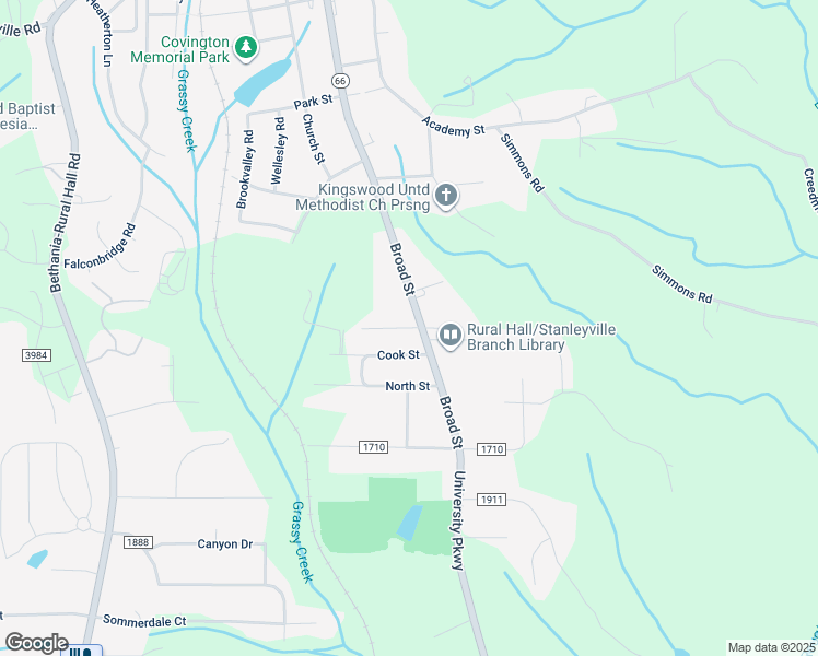 map of restaurants, bars, coffee shops, grocery stores, and more near Hooks Street in Rural Hall