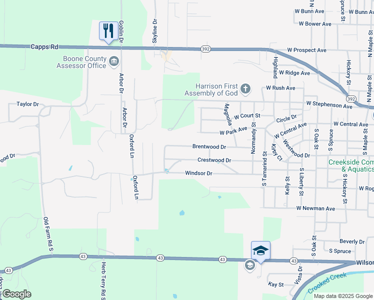 map of restaurants, bars, coffee shops, grocery stores, and more near 1609 Crestwood Drive in Harrison