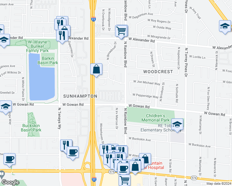 map of restaurants, bars, coffee shops, grocery stores, and more near 3608 Arginis Street in Las Vegas