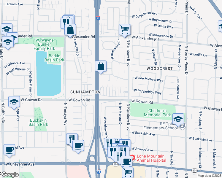 map of restaurants, bars, coffee shops, grocery stores, and more near 3608 Pierida Street in Las Vegas