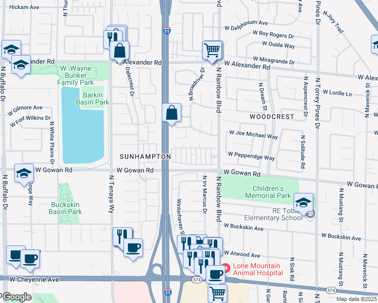 map of restaurants, bars, coffee shops, grocery stores, and more near 3608 Pierida Street in Las Vegas