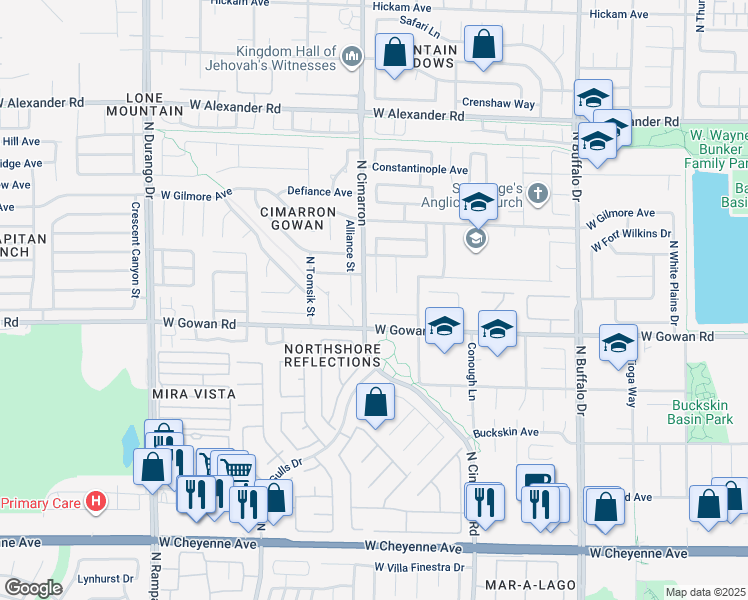 map of restaurants, bars, coffee shops, grocery stores, and more near 3655 Funston Way in Las Vegas