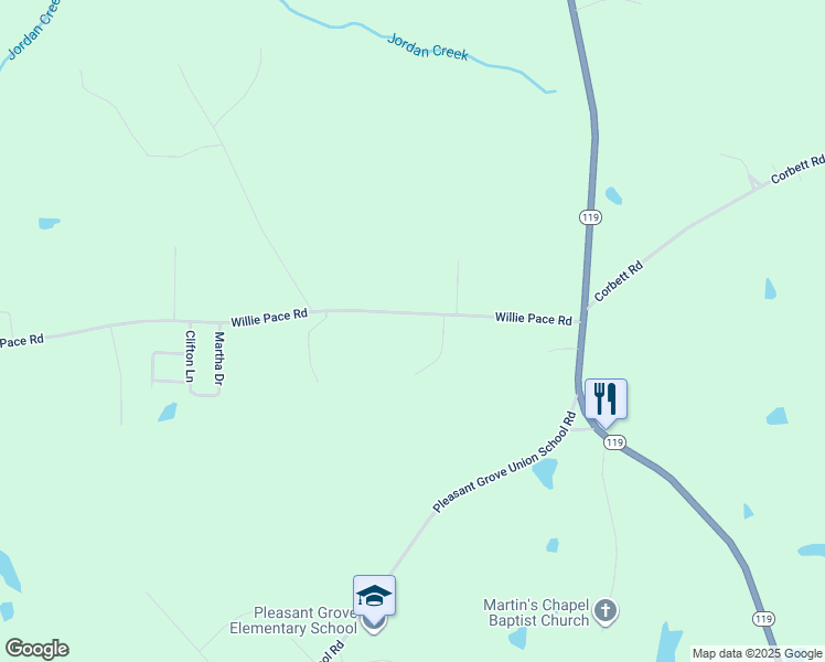 map of restaurants, bars, coffee shops, grocery stores, and more near 2511 Willie Pace Road in Burlington