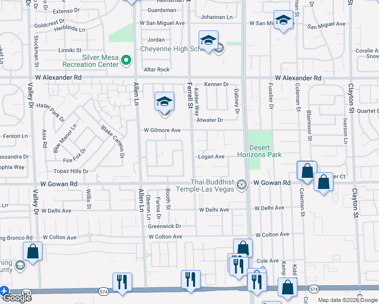 map of restaurants, bars, coffee shops, grocery stores, and more near 3709 Ferrell Street in North Las Vegas