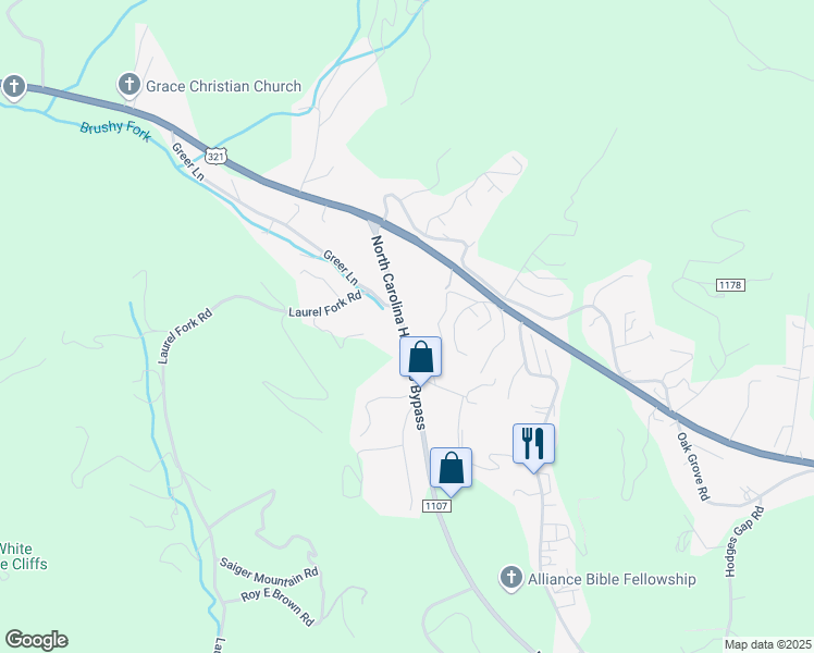 map of restaurants, bars, coffee shops, grocery stores, and more near 345 North Carolina Highway 105 Bypass in Boone