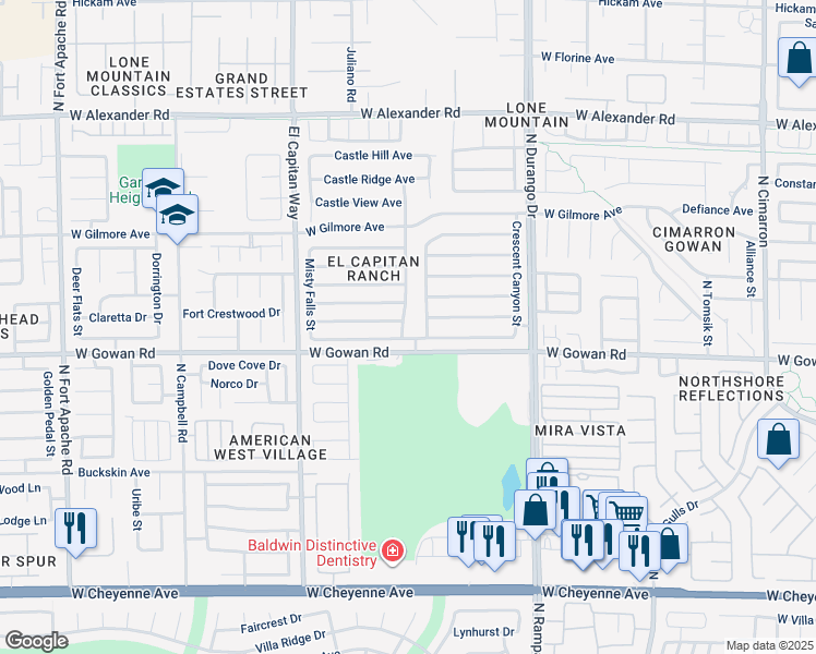 map of restaurants, bars, coffee shops, grocery stores, and more near 3604 Beacon Point Street in Las Vegas
