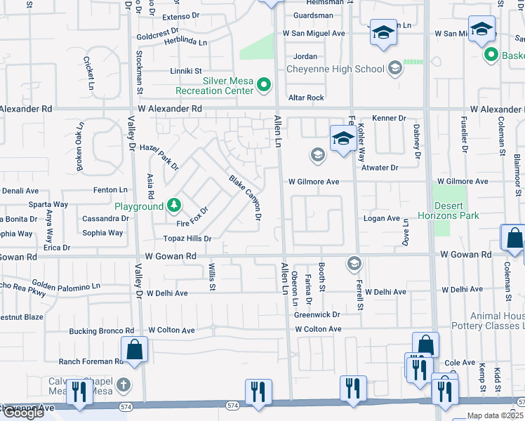 map of restaurants, bars, coffee shops, grocery stores, and more near 3709 Allen Lane in North Las Vegas