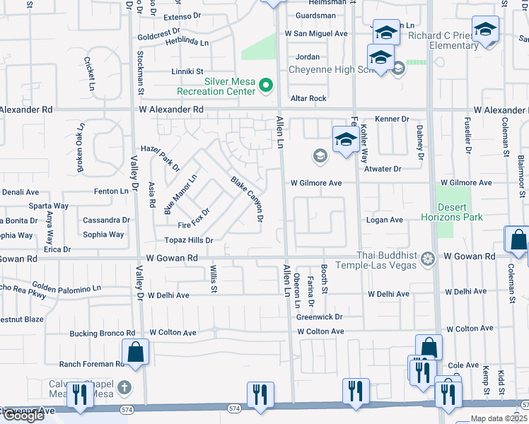 map of restaurants, bars, coffee shops, grocery stores, and more near 3709 Allen Lane in North Las Vegas