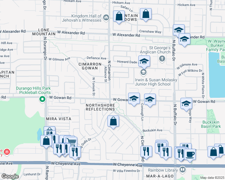 map of restaurants, bars, coffee shops, grocery stores, and more near 3655 Funston Way in Las Vegas