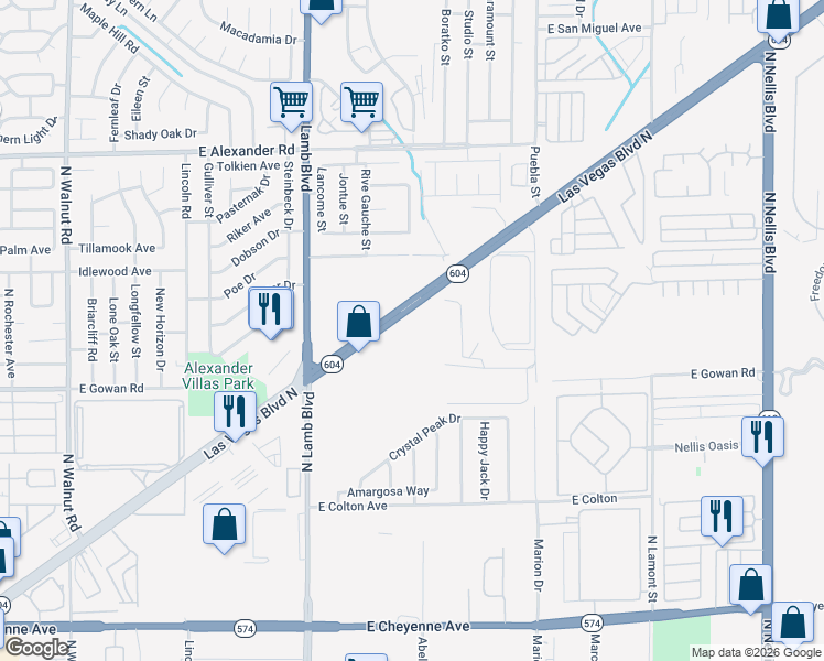map of restaurants, bars, coffee shops, grocery stores, and more near 3722 Las Vegas Boulevard North in Las Vegas