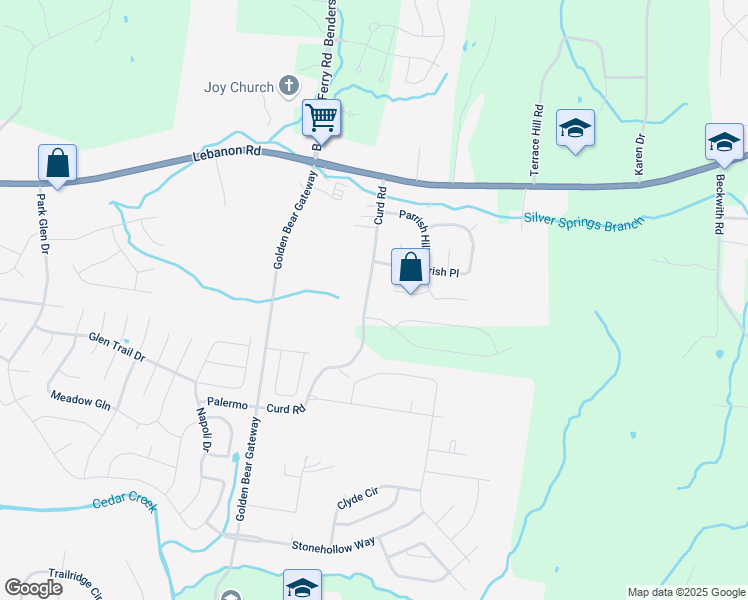 map of restaurants, bars, coffee shops, grocery stores, and more near 2978 Curd Road in Mt. Juliet
