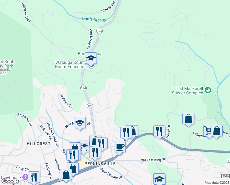 map of restaurants, bars, coffee shops, grocery stores, and more near 488 Fieldstream Dr in Boone