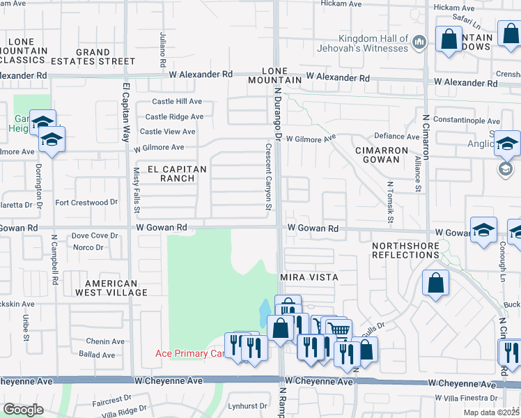 map of restaurants, bars, coffee shops, grocery stores, and more near 8509 Copper Falls Avenue in Las Vegas