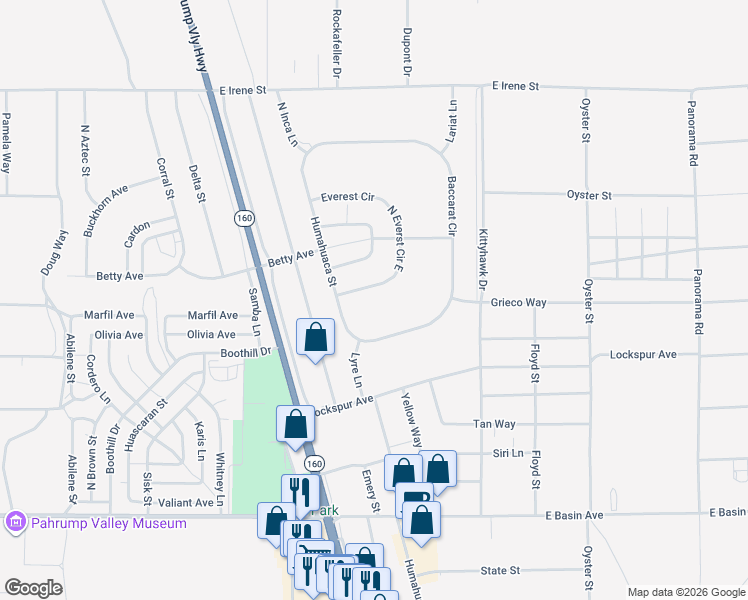 map of restaurants, bars, coffee shops, grocery stores, and more near 1241 Everest Circle in Pahrump