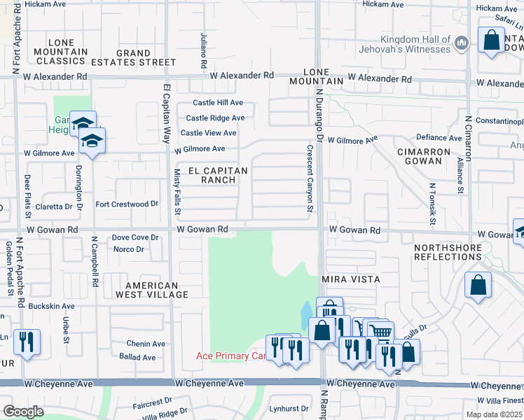 map of restaurants, bars, coffee shops, grocery stores, and more near 8629 Copper Falls Avenue in Las Vegas