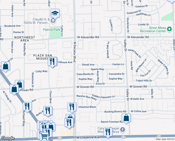 map of restaurants, bars, coffee shops, grocery stores, and more near 4605 Casa Bonita Drive in North Las Vegas