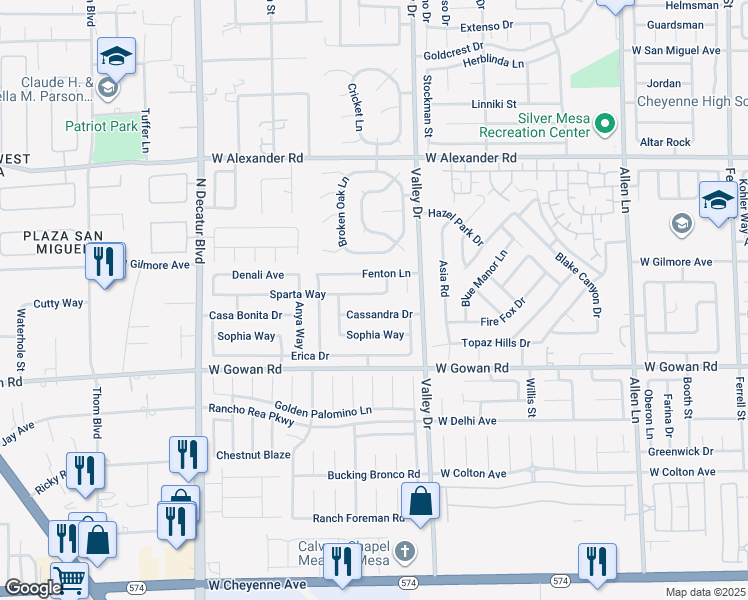 map of restaurants, bars, coffee shops, grocery stores, and more near 4343 Cassandra Drive in North Las Vegas