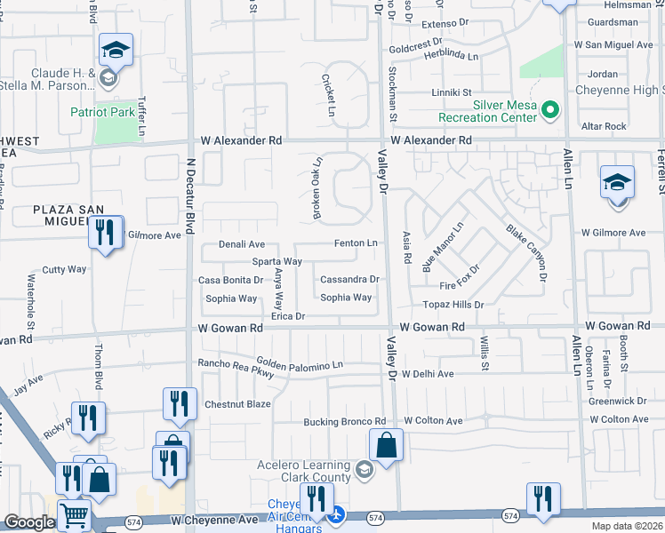 map of restaurants, bars, coffee shops, grocery stores, and more near 4343 Cassandra Drive in North Las Vegas