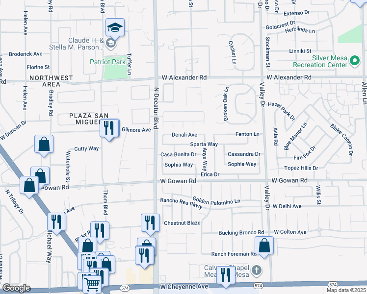 map of restaurants, bars, coffee shops, grocery stores, and more near 4605 Casa Bonita Drive in North Las Vegas