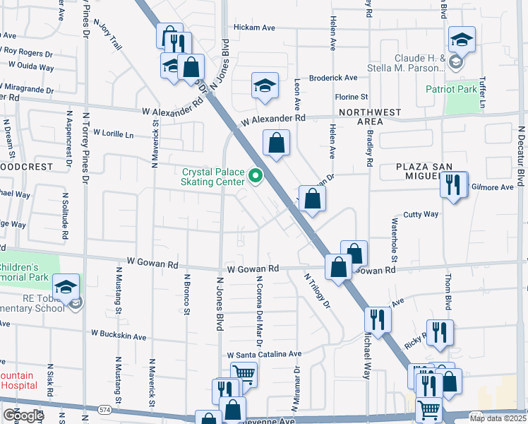 map of restaurants, bars, coffee shops, grocery stores, and more near 3651 North Rancho Drive in Las Vegas