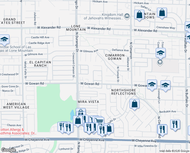 map of restaurants, bars, coffee shops, grocery stores, and more near 3605 Twinbreeze Way in Las Vegas