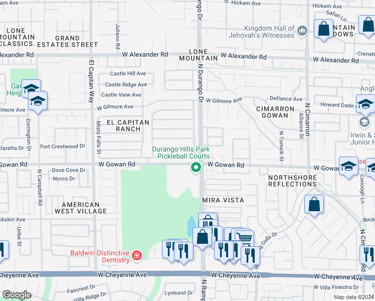 map of restaurants, bars, coffee shops, grocery stores, and more near 8509 Copper Falls Avenue in Las Vegas