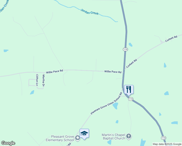 map of restaurants, bars, coffee shops, grocery stores, and more near 2531 Willie Pace Road in Burlington