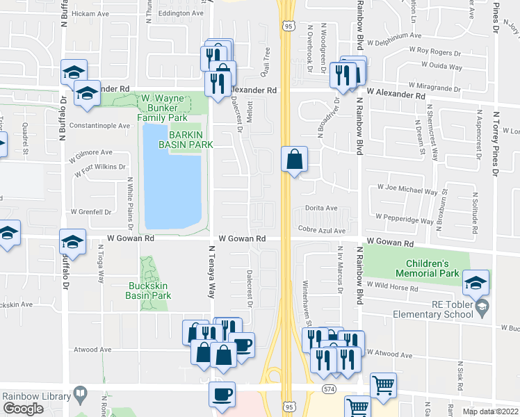 map of restaurants, bars, coffee shops, grocery stores, and more near 3676 Renovah Street in Las Vegas