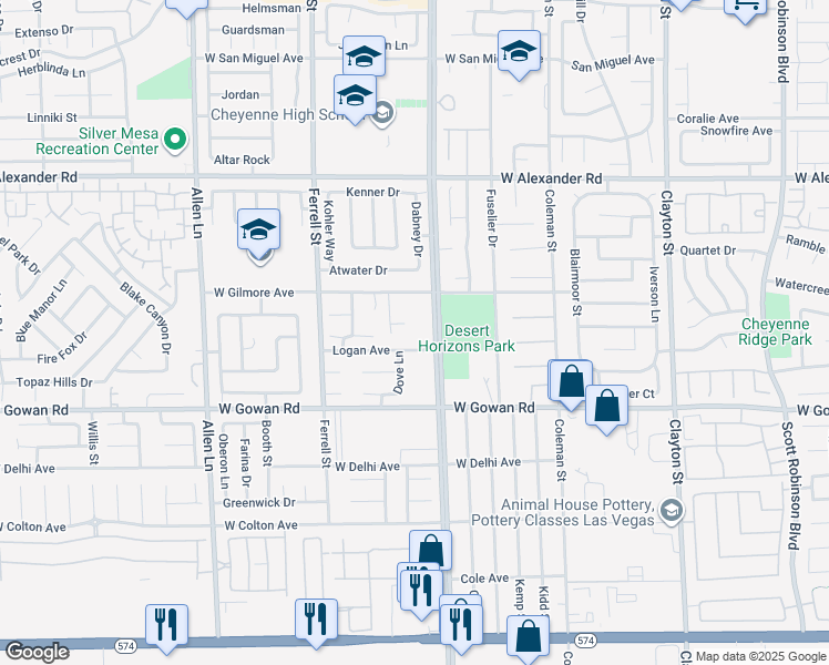 map of restaurants, bars, coffee shops, grocery stores, and more near 3609 Simmons Street in North Las Vegas