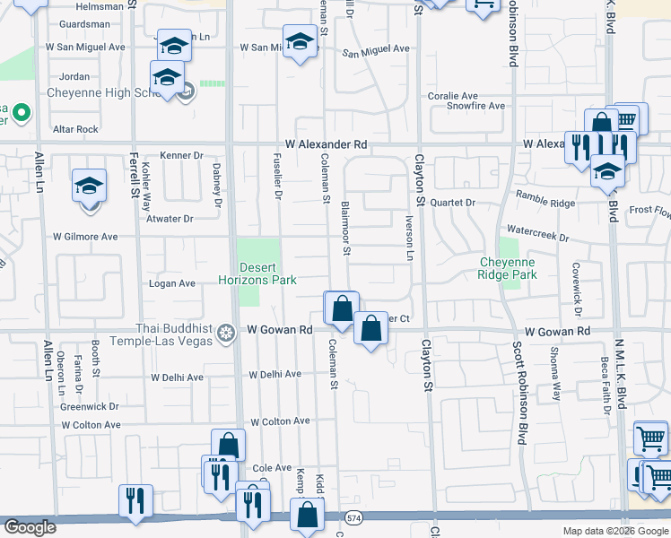 map of restaurants, bars, coffee shops, grocery stores, and more near 3720 Coleman Street in North Las Vegas