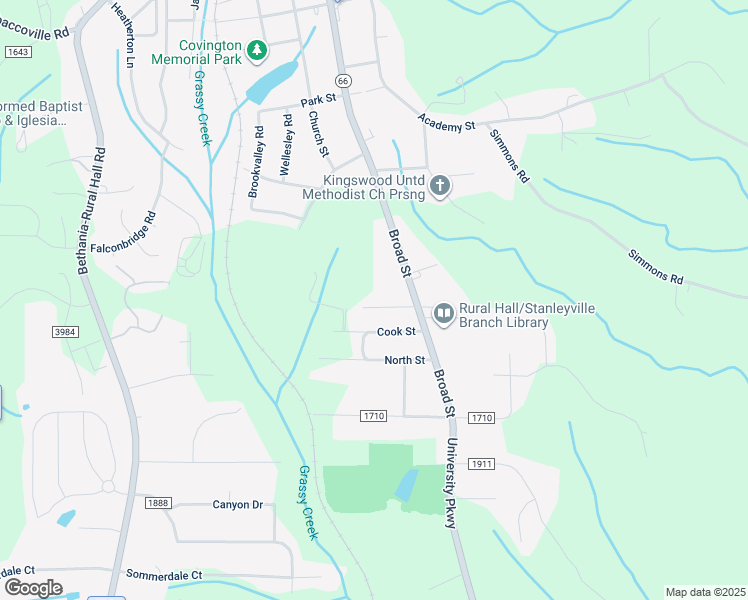 map of restaurants, bars, coffee shops, grocery stores, and more near Hooks Street in Rural Hall