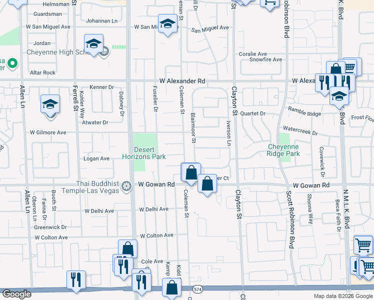 map of restaurants, bars, coffee shops, grocery stores, and more near 3720 Coleman Street in North Las Vegas