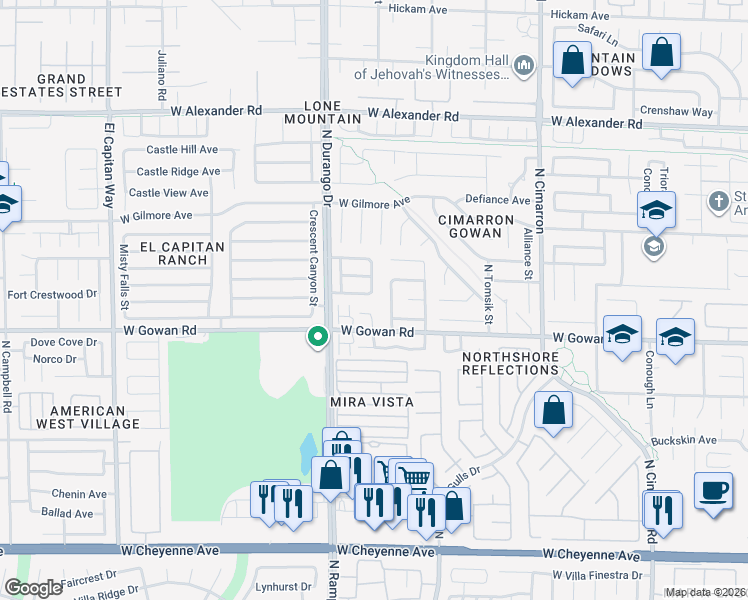 map of restaurants, bars, coffee shops, grocery stores, and more near 3605 Twinbreeze Way in Las Vegas