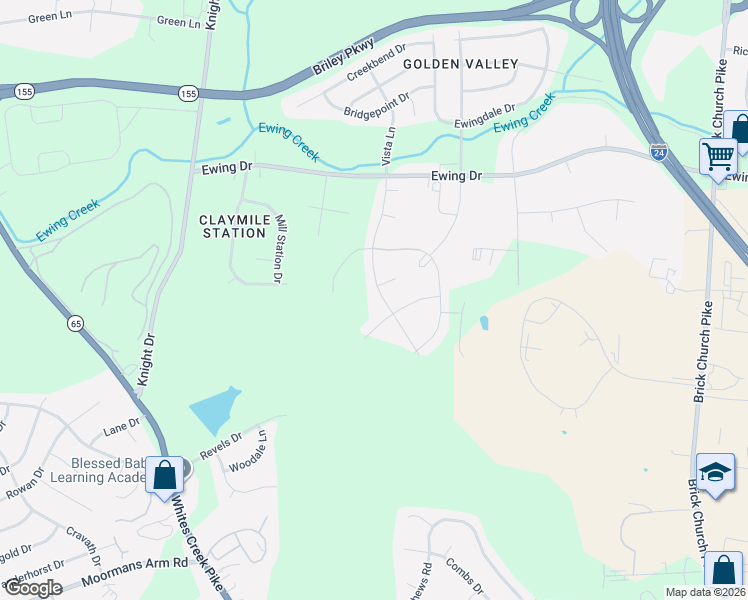 map of restaurants, bars, coffee shops, grocery stores, and more near 2600 Vista Lane in Nashville