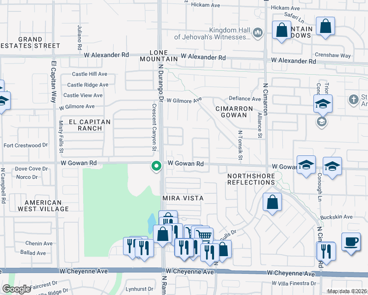 map of restaurants, bars, coffee shops, grocery stores, and more near 3605 Twinbreeze Way in Las Vegas