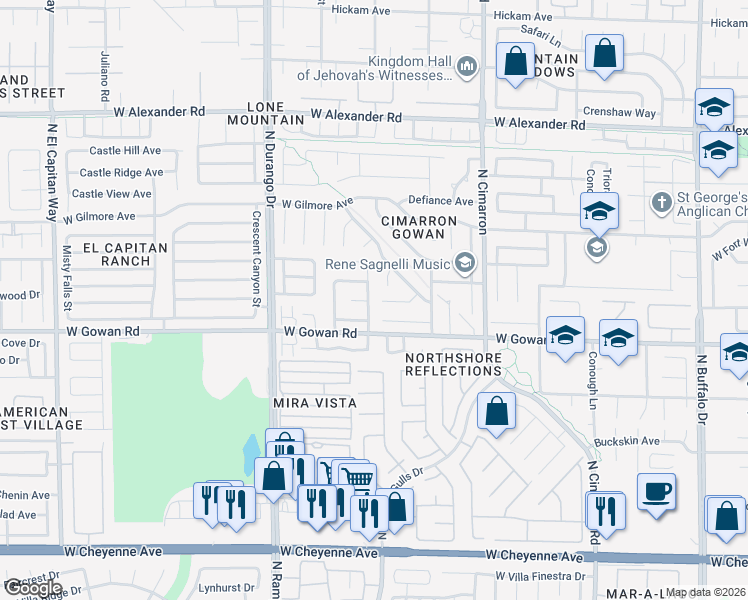 map of restaurants, bars, coffee shops, grocery stores, and more near 3632 Warmbreeze Way in Las Vegas