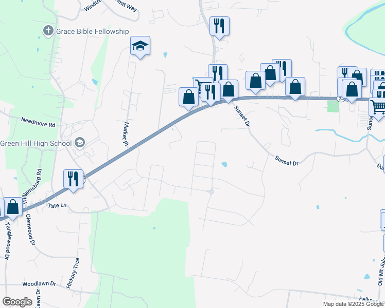 map of restaurants, bars, coffee shops, grocery stores, and more near 543 Montrose Drive in Mt. Juliet