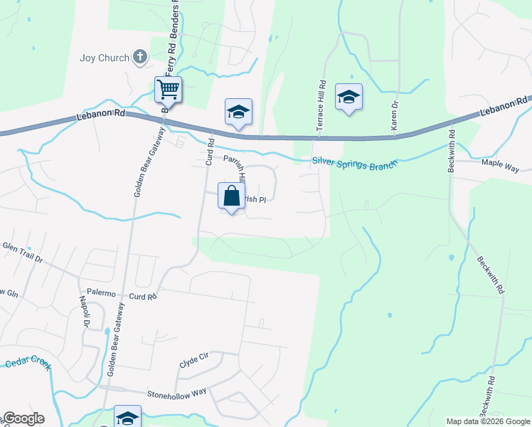 map of restaurants, bars, coffee shops, grocery stores, and more near 212 Parrish Wood in Mt. Juliet