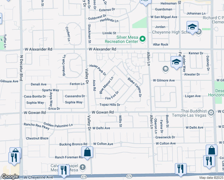 map of restaurants, bars, coffee shops, grocery stores, and more near 4027 Blueberry Peak Lane in North Las Vegas