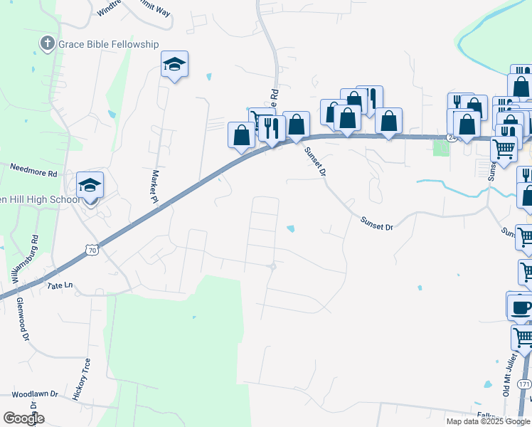 map of restaurants, bars, coffee shops, grocery stores, and more near 543 Montrose Drive in Mt. Juliet