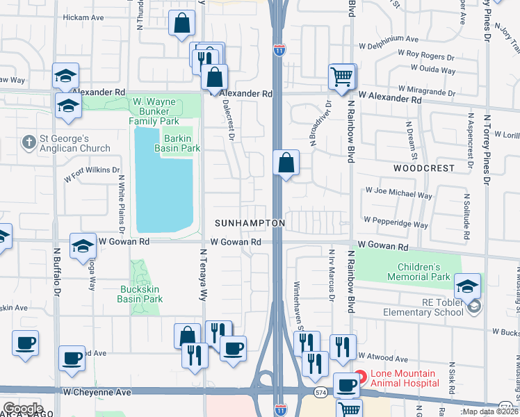 map of restaurants, bars, coffee shops, grocery stores, and more near 7041 Doug Deaner Avenue in Las Vegas