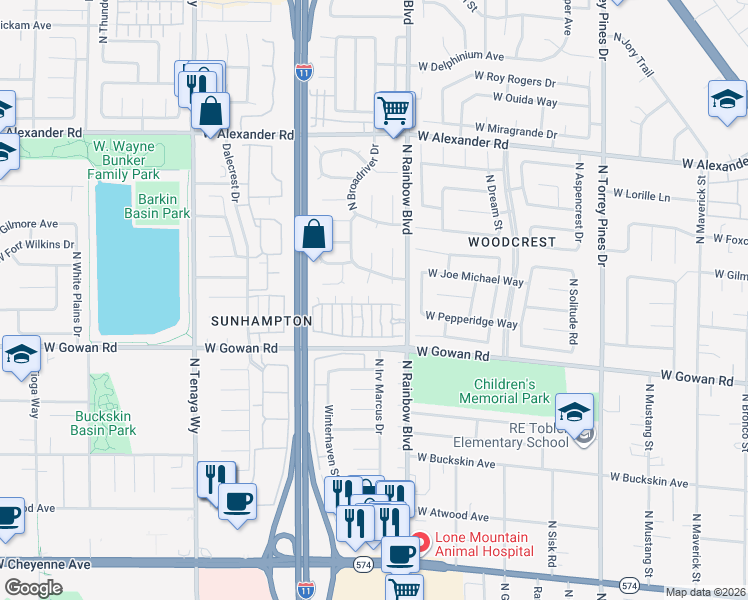 map of restaurants, bars, coffee shops, grocery stores, and more near 6800 Dorita Avenue in Las Vegas