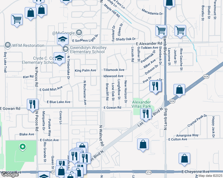 map of restaurants, bars, coffee shops, grocery stores, and more near 3711 Lone Oak Street in Las Vegas