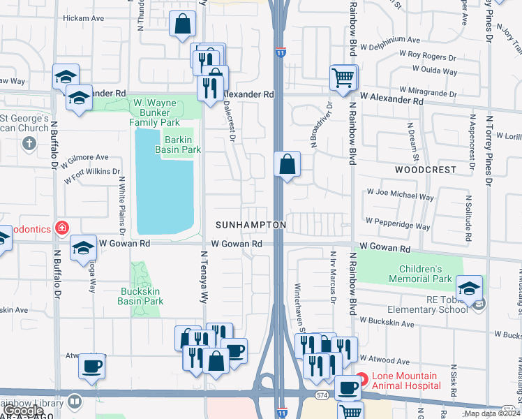 map of restaurants, bars, coffee shops, grocery stores, and more near 7041 Doug Deaner Avenue in Las Vegas