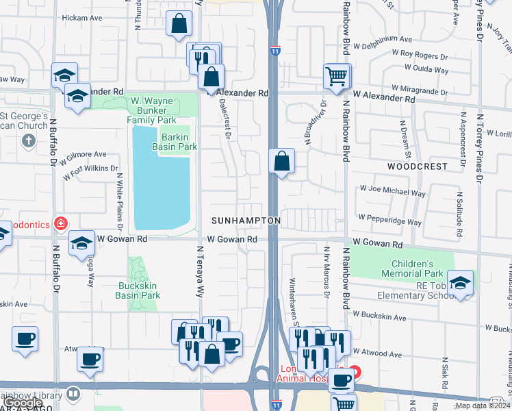 map of restaurants, bars, coffee shops, grocery stores, and more near 7041 Doug Deaner Avenue in Las Vegas