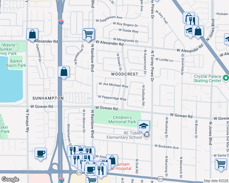 map of restaurants, bars, coffee shops, grocery stores, and more near 3717 North Veneer Lane in Las Vegas