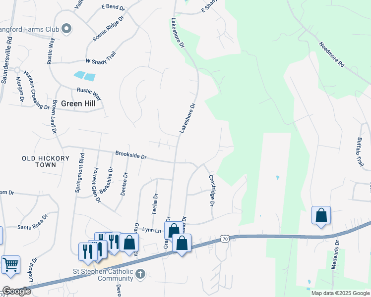 map of restaurants, bars, coffee shops, grocery stores, and more near 316 Grandview Drive in Green Hill