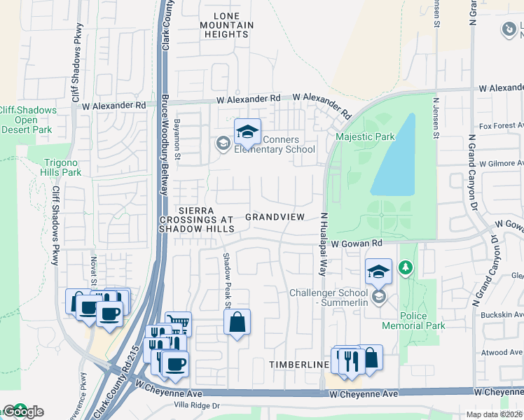 map of restaurants, bars, coffee shops, grocery stores, and more near 10232 Clark Woolridge Court in Las Vegas