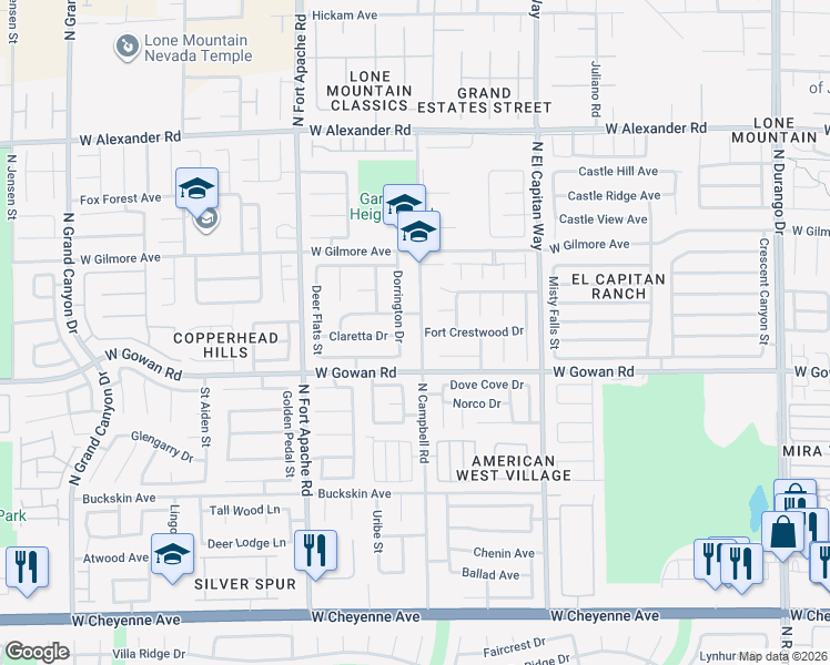 map of restaurants, bars, coffee shops, grocery stores, and more near 3709 North Campbell Road in Las Vegas