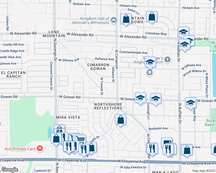 map of restaurants, bars, coffee shops, grocery stores, and more near 3632 Julia Waldene Court in Las Vegas